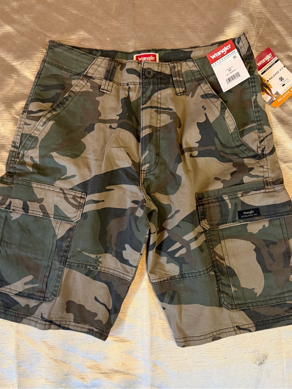 Wrangler Men’s Camo Cargo Shorts - Olive & Brown Print